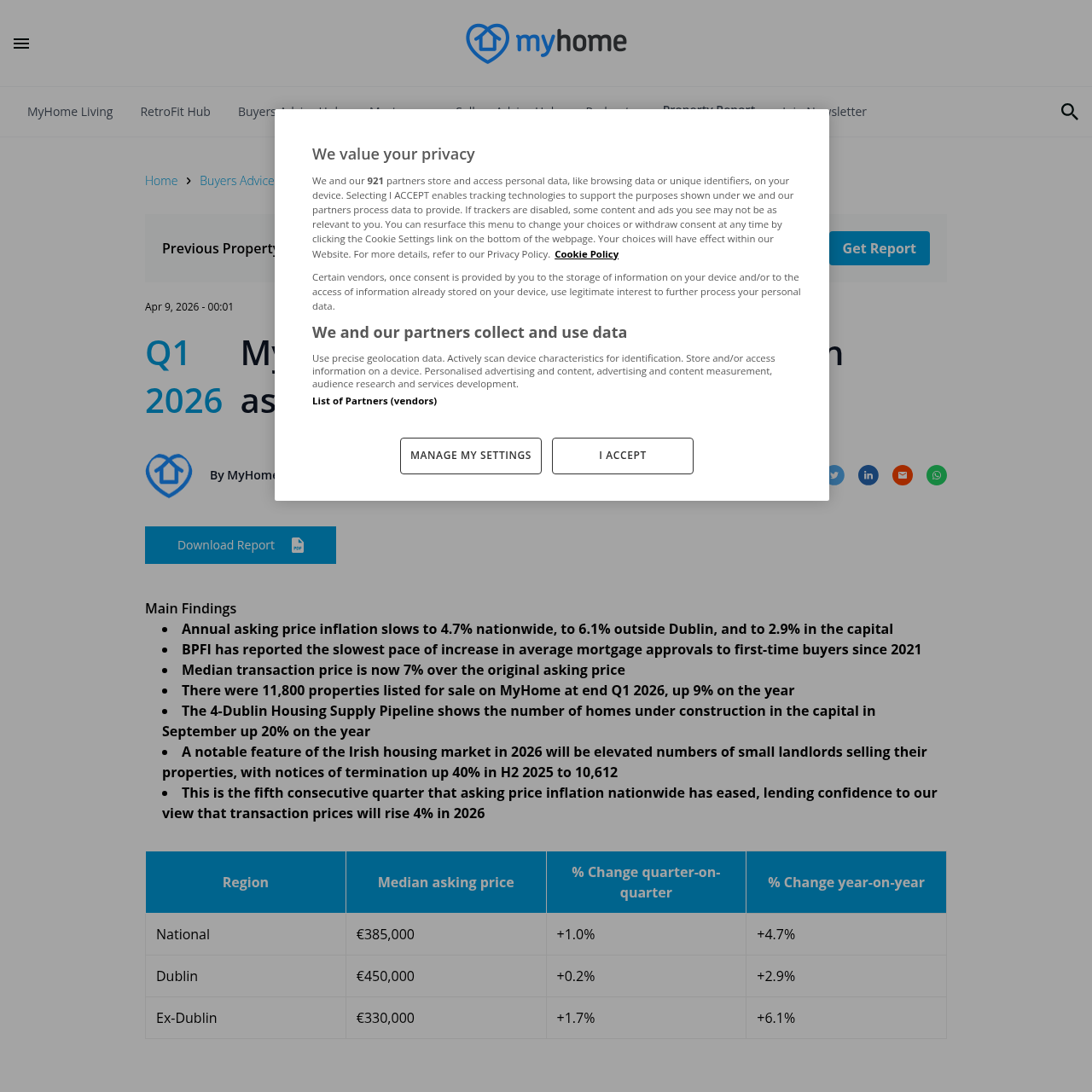 Jina screenshot of MyHome Q1 2026 property report
