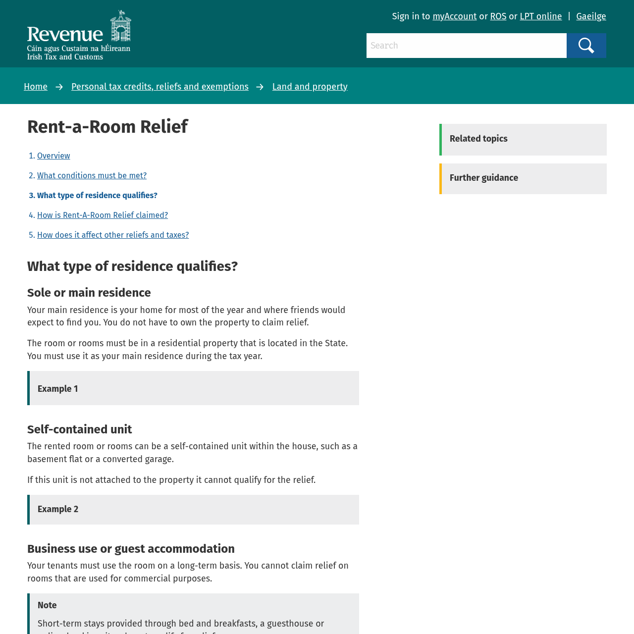 Revenue guidance on what type of residence qualifies for Rent-a-Room relief